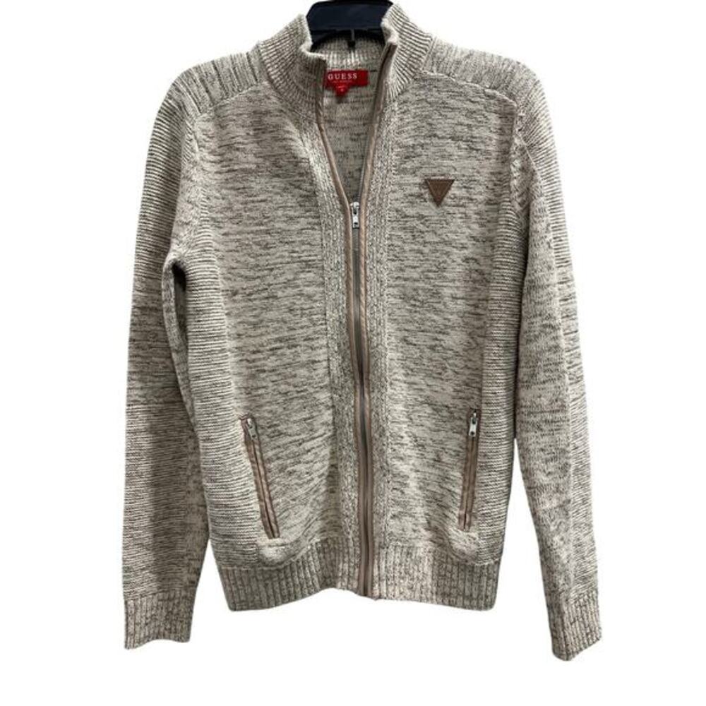 GUESS Chaplain Vintage full zip tan marled sweater sz S fits L